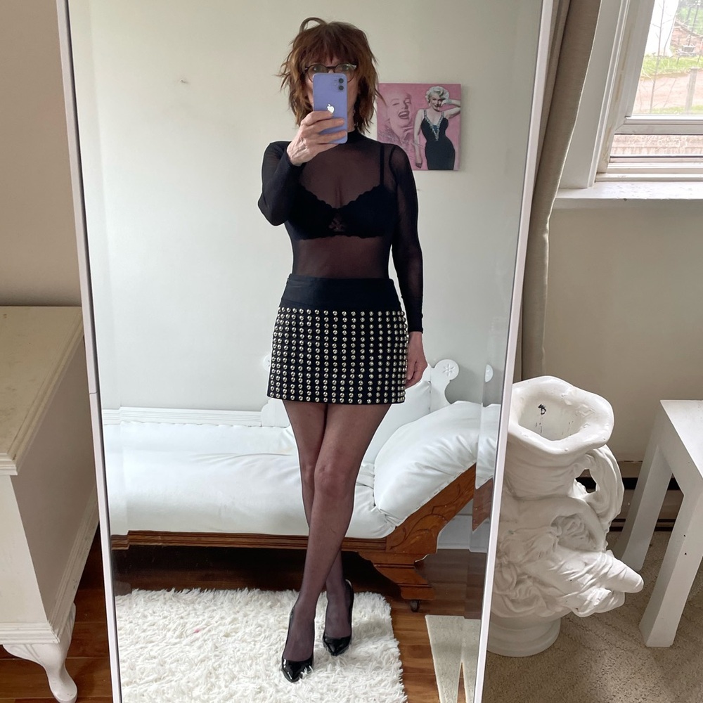 CANDIE'S BRITNEY COLLAB MINI SKIRT BLACK METALLIC SILVER DOMED STUDS ZIPPER
